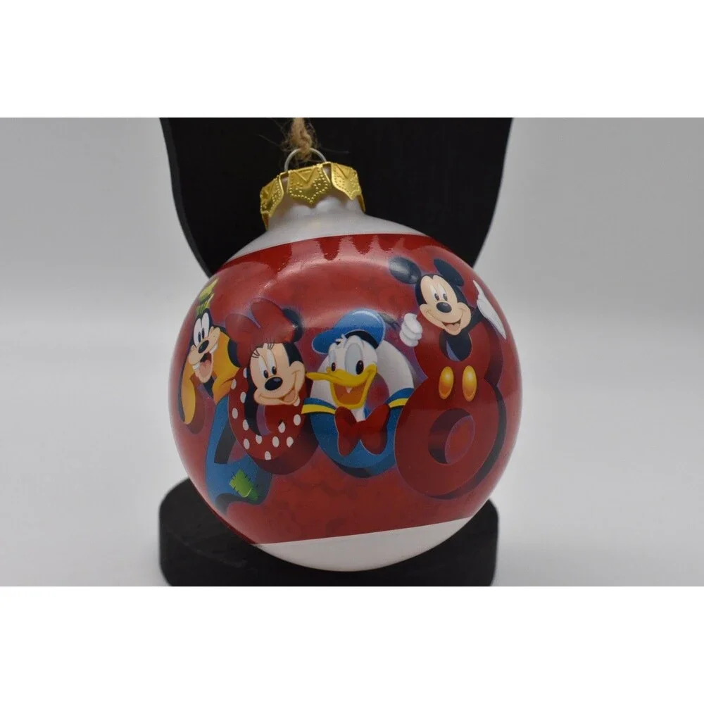 Disney 2008 Glass Ball Christmas Ornament Disneyland Goofy Donald Mickey Minnie